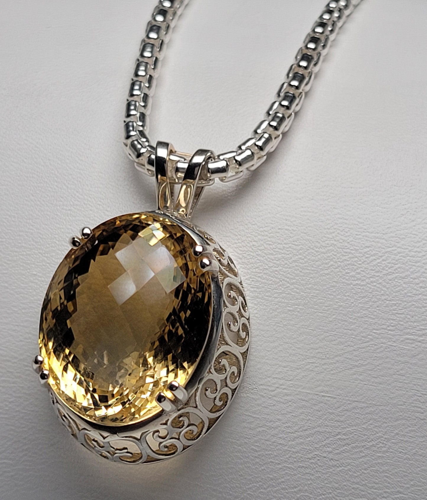 Citrine Ornate Sterling Silver Necklace