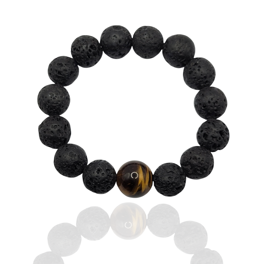 Lava Rock Tiger Eyes Uno Bracelet