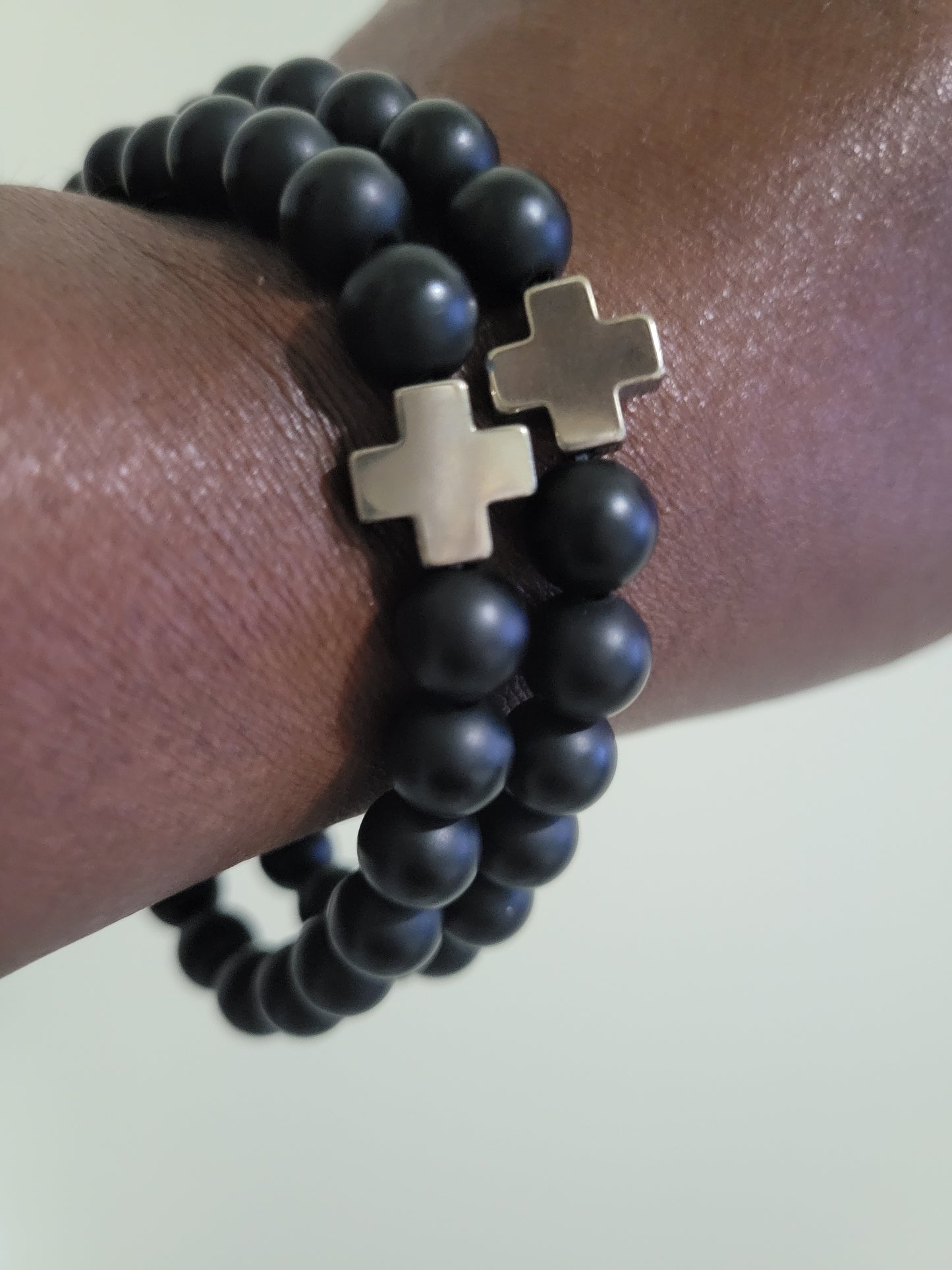 Obsidian Pyrite cross bracelet