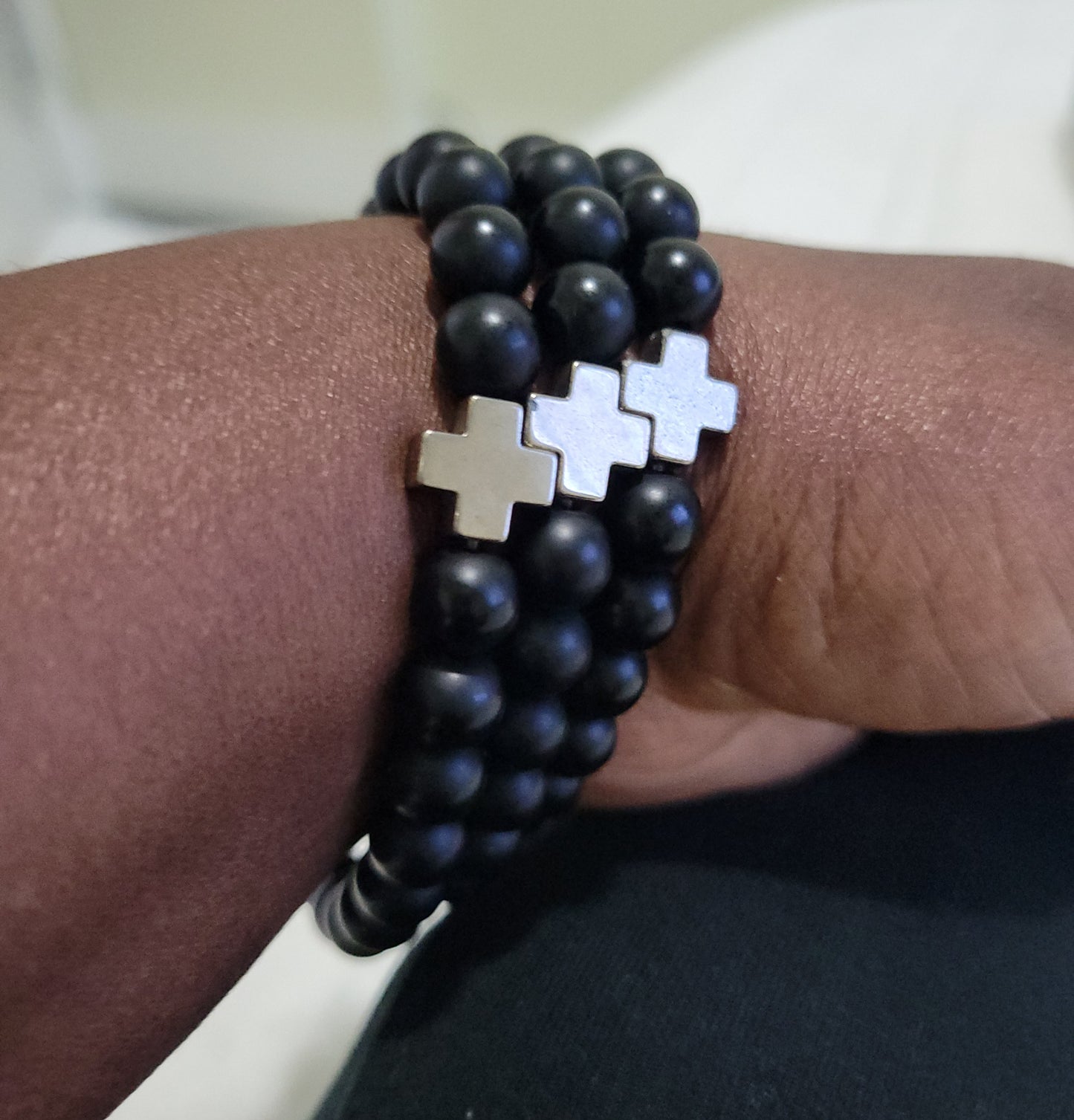 Obsidian Pyrite cross bracelet