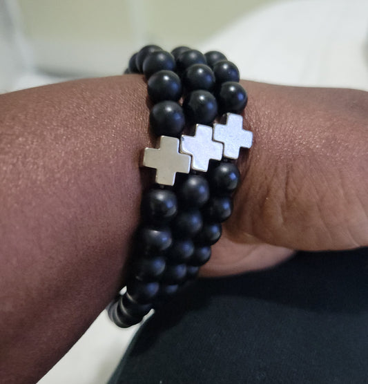 Obsidian Pyrite cross bracelet