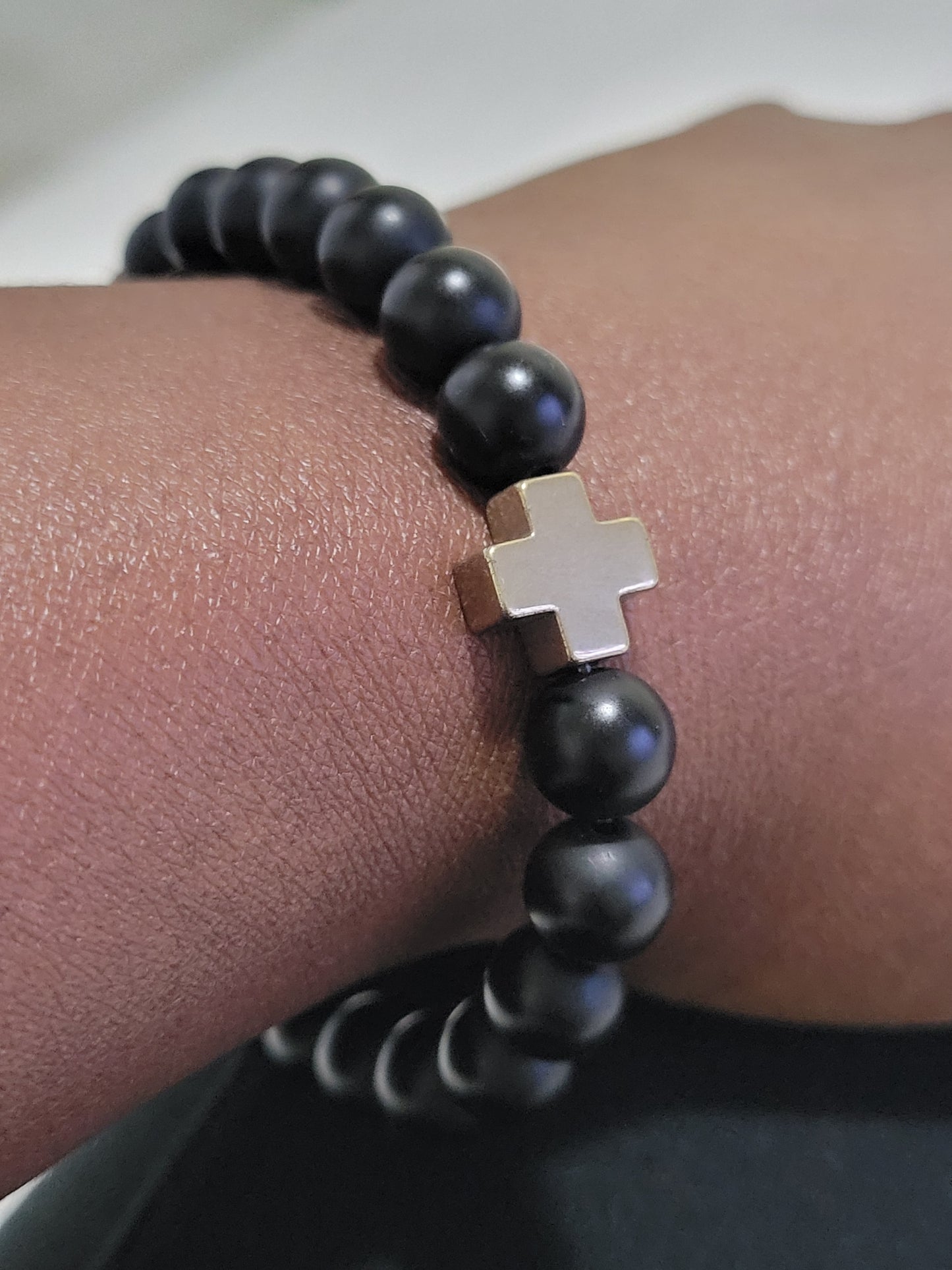 Obsidian Pyrite cross bracelet