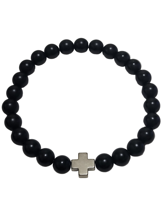 Obsidian Pyrite cross bracelet