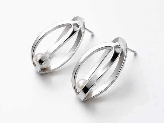 Moon Tide Earrings-light weight Sterling Silver Pearl Studs