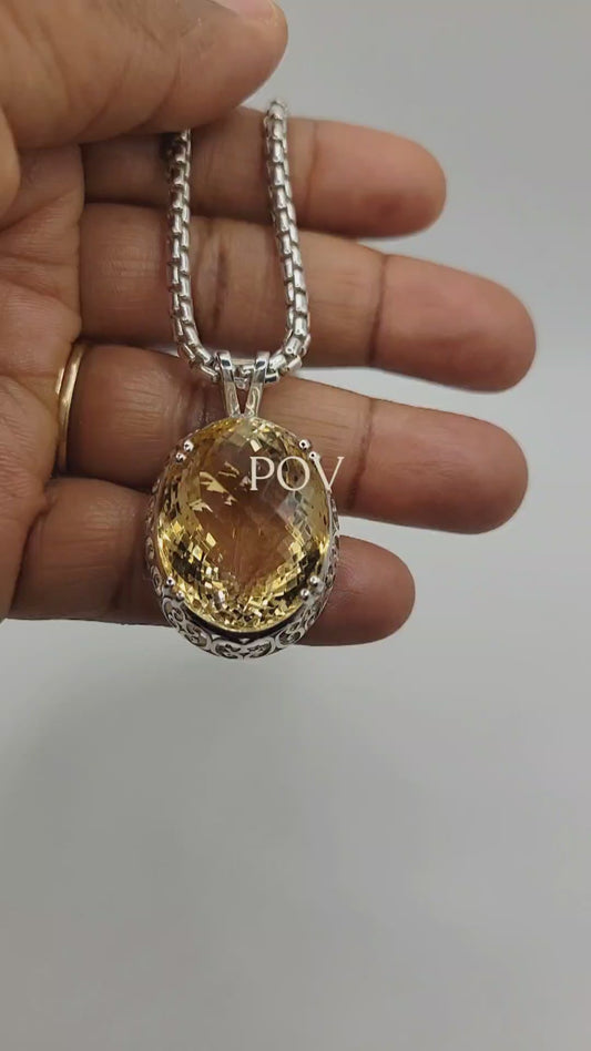 Citrine Ornate Sterling  Silver Necklace
