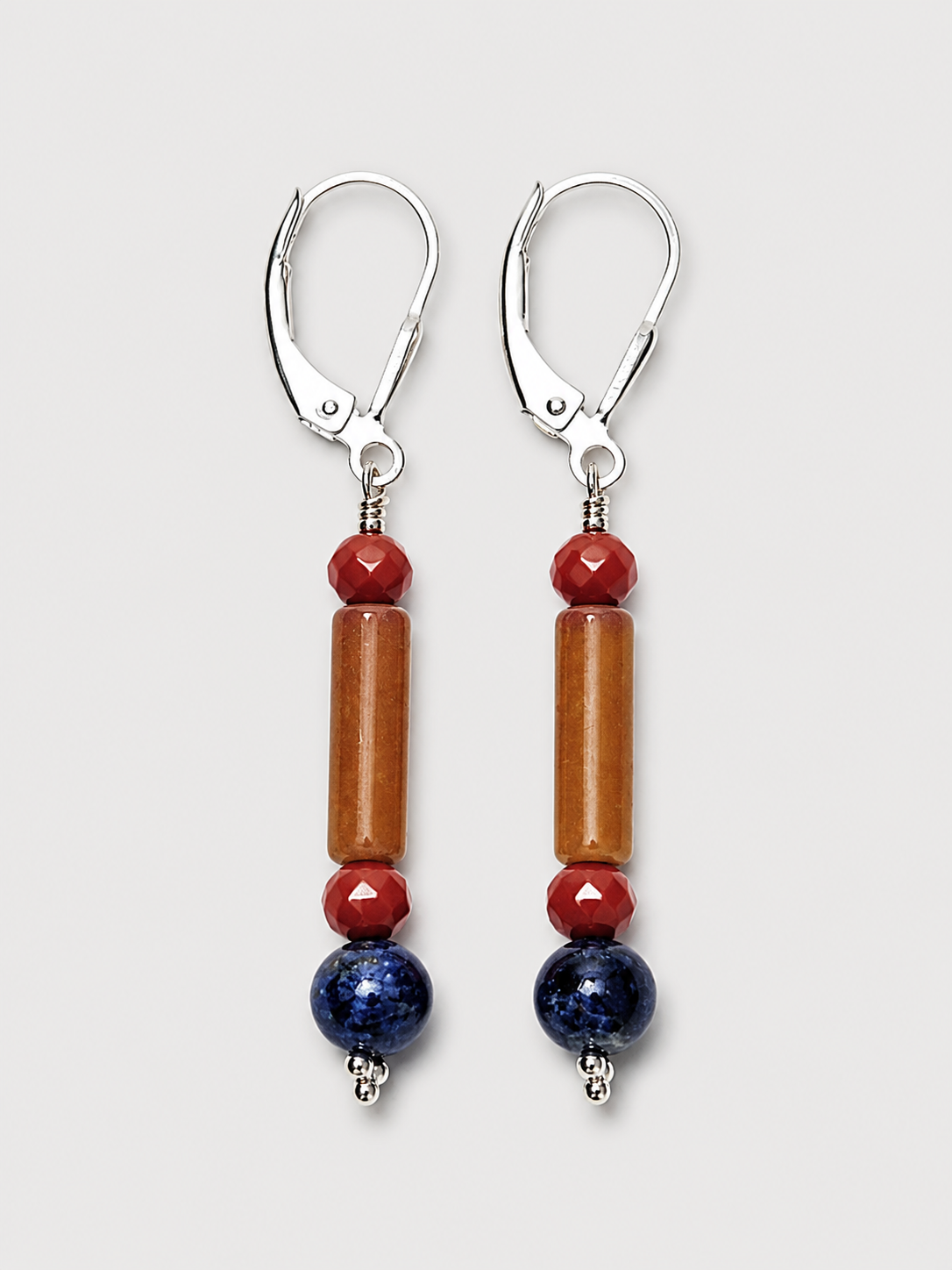 Lapis Lazuli, Sunstone & Sea Bamboo Sterling Silver Drop Earrings