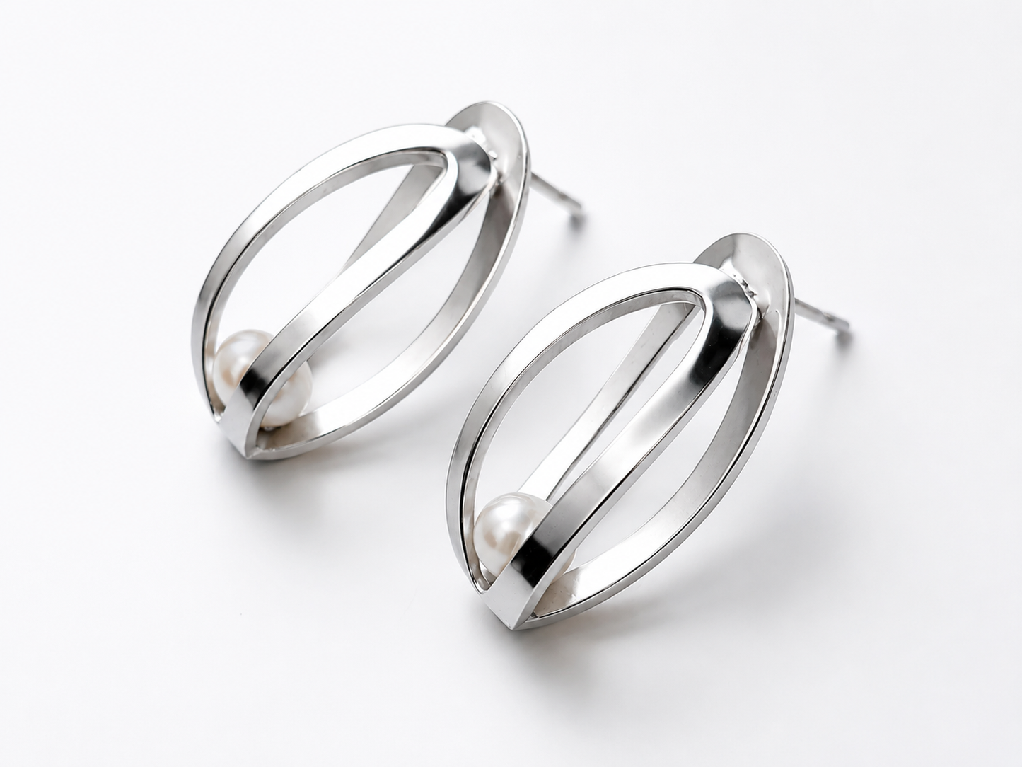 Moon Tide Pearl Earrings-light weight Sterling Silver Pearl Studs